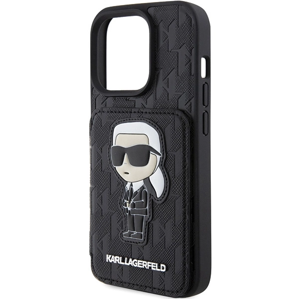 Karl Lagerfeld Saffiano kortelių lizdai ir stovas Monogram Ikonik Patch dėklas skirtas iPhone 15 Pro Max - juodas - Image 6