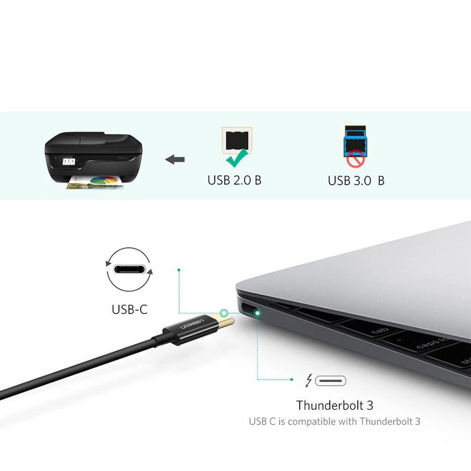 Ugreen US241 USB-C 2.0 - USB-B laidas 1 m - juodas - Image 6