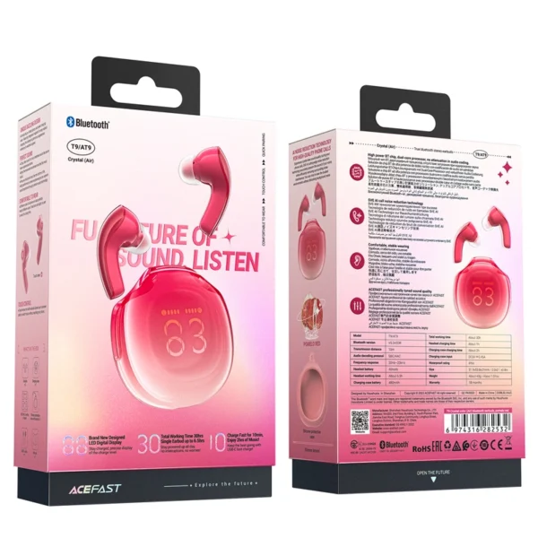 Acefast T9 Bluetooth 5.3 in-ear belaidės ausinės - raudonos - Image 9