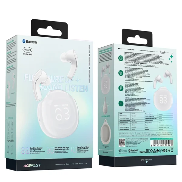 Acefast T9 Bluetooth 5.3 in-ear belaidės ausinės - baltos - Image 8