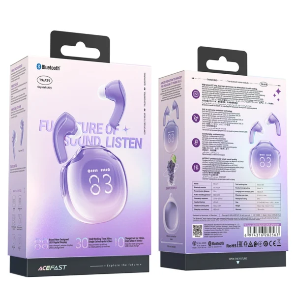 Acefast T9 Bluetooth 5.3 in-ear belaidės ausinės - violetinės - Image 8