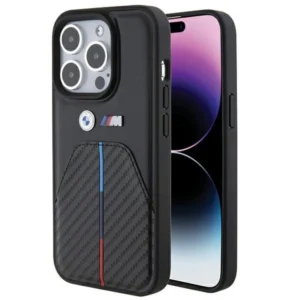 BMW Stamped Tricolor Stripe iPhone 15 Pro Case - Black
