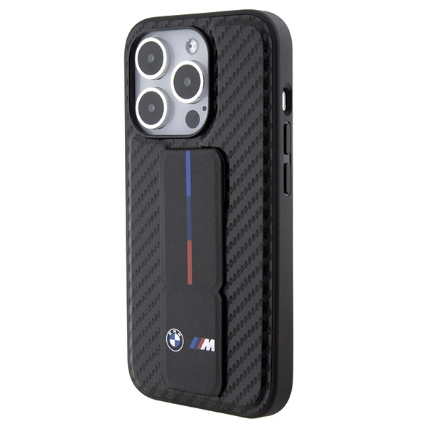 BMW Grip Stand Smooth & Carbon dėklas iPhone 15 Pro - juodas - Image 3