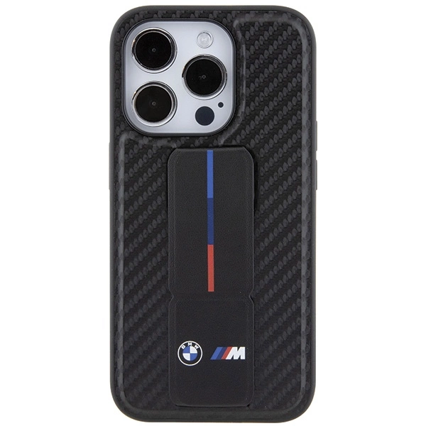 BMW Grip Stand Smooth & Carbon dėklas iPhone 15 Pro - juodas - Image 4