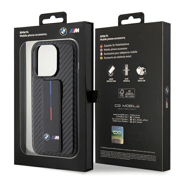 BMW Grip Stand Smooth & Carbon dėklas iPhone 15 Pro - juodas - Image 9