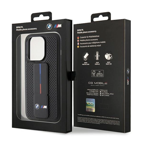 BMW Grip Stand Smooth & Perforated dėklas iPhone 15 Pro - juodas - Image 9