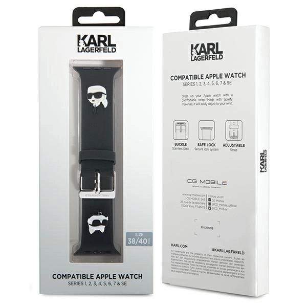 Karl Lagerfeld 3D guminis Karl & Choupette galvų dirželis Apple Watch 38/40/41 mm - juodas - Image 4