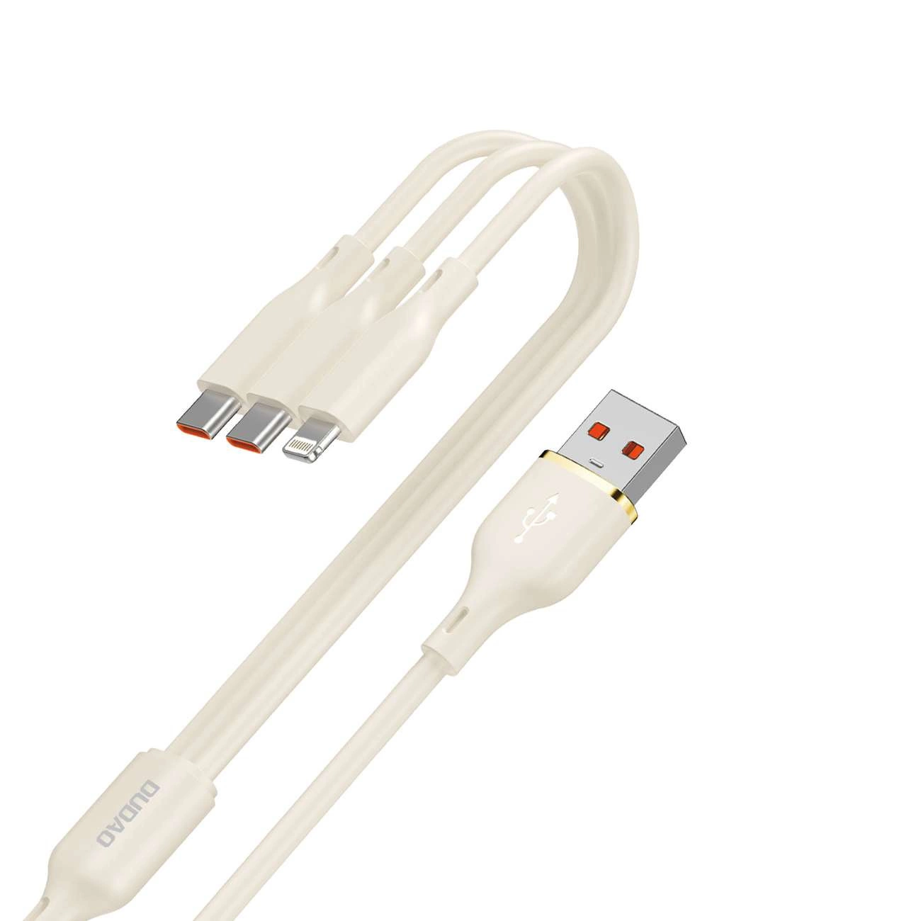 Dudao L7SE 3in1 USB-A - 2x USB-C / Lightning 66W laidas 1,2 m - smėlio spalvos - Image 2