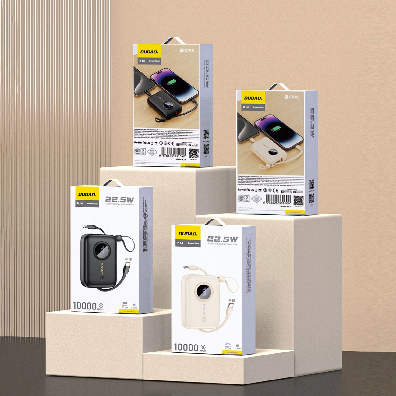 Dudao K14 10000 mAh powerbank su USB-C / Lightning laidais - juodas - Image 4