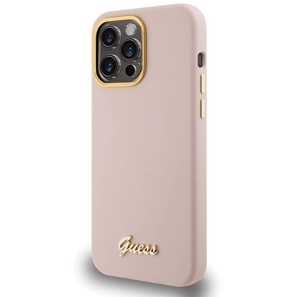 Guess Silicone Script Metal Logo & Frame dėklas iPhone 15 Pro - rožinis - Image 2