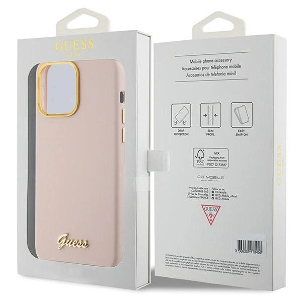 Guess Silicone Script Metal Logo & Frame dėklas iPhone 15 Pro - rožinis - Image 8