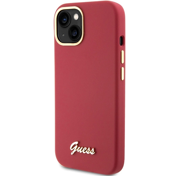 Guess Silicone Script Metal Logo & Frame dėklas iPhone 15 - raudonas - Image 2