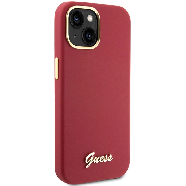 Guess Silicone Script Metal Logo & Frame dėklas iPhone 15 - raudonas - Image 4