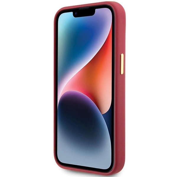 Guess Silicone Script Metal Logo & Frame dėklas iPhone 15 - raudonas - Image 5