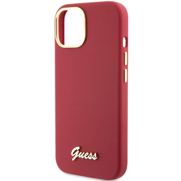 Guess Silicone Script Metal Logo & Frame dėklas iPhone 15 - raudonas - Image 6