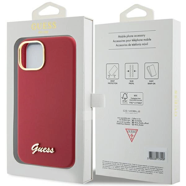 Guess Silicone Script Metal Logo & Frame dėklas iPhone 15 - raudonas - Image 8
