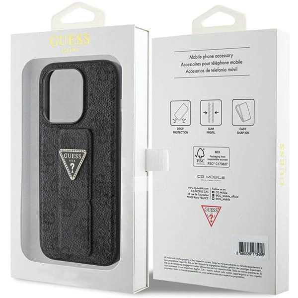 Guess Grip Stand 4G Triangle Strass dėklas iPhone 15 Pro Max - juodas - Image 9