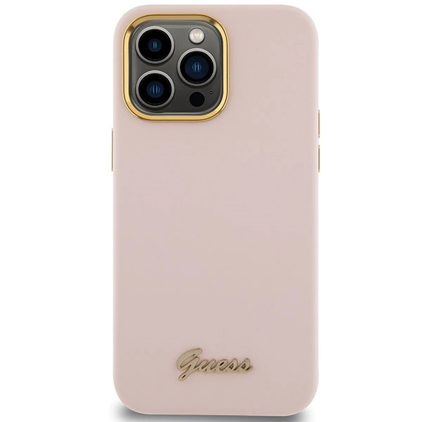 Guess Silicone Script Metal Logo & Frame dėklas iPhone 15 Pro Max - rožinis - Image 3