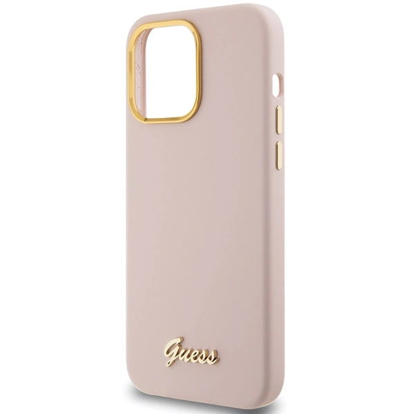 Guess Silicone Script Metal Logo & Frame dėklas iPhone 15 Pro Max - rožinis - Image 6
