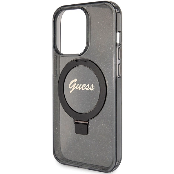 Guess Ring Stand Script Glitter MagSafe dėklas iPhone 15 Pro - juodas - Image 6
