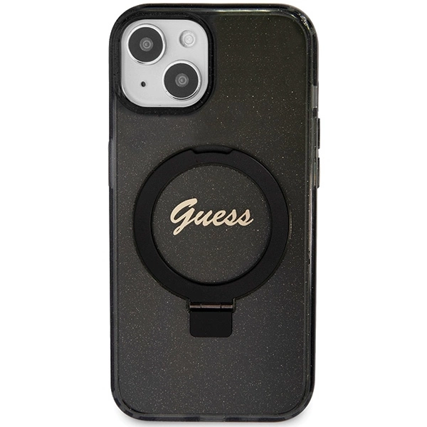 Guess Ring Stand Script Glitter MagSafe dėklas iPhone 15 Plus / 14 Plus - juodas - Image 3