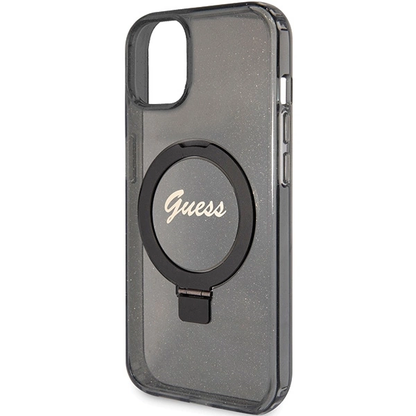 Guess Ring Stand Script Glitter MagSafe dėklas iPhone 15 Plus / 14 Plus - juodas - Image 6