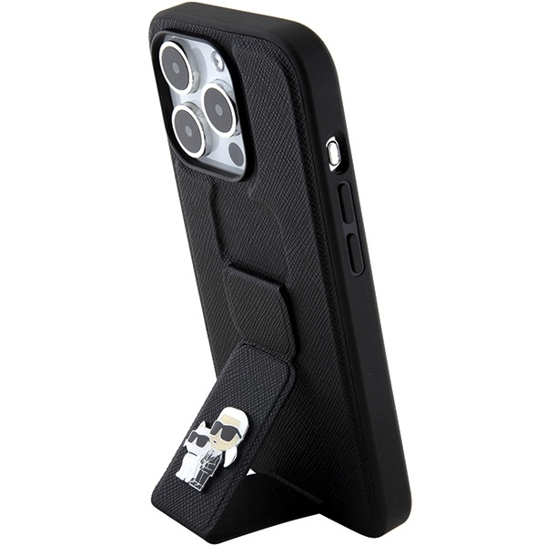 Karl Lagerfeld Gripstand Saffiano Karl & Choupette Pins dėklas iPhone 15 Pro - juodas - Image 2