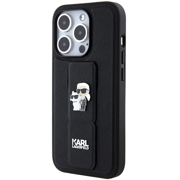 Karl Lagerfeld Gripstand Saffiano Karl & Choupette Pins dėklas iPhone 15 Pro - juodas - Image 3
