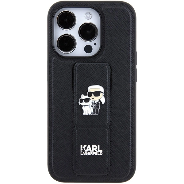 Karl Lagerfeld Gripstand Saffiano Karl & Choupette Pins dėklas iPhone 15 Pro - juodas - Image 4