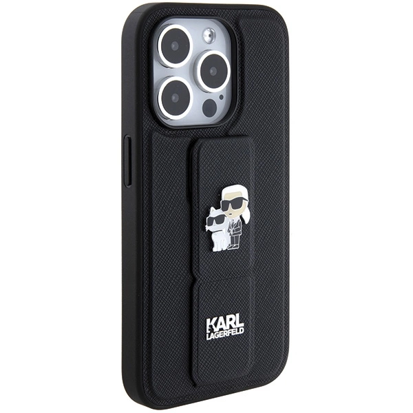 Karl Lagerfeld Gripstand Saffiano Karl & Choupette Pins dėklas iPhone 15 Pro - juodas - Image 5