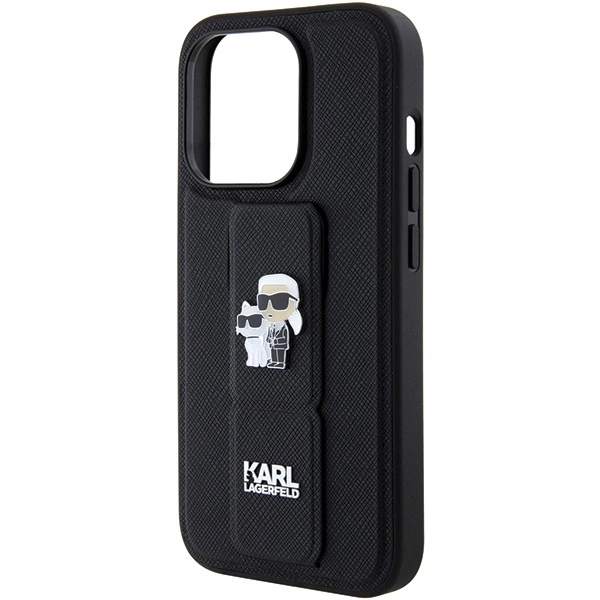 Karl Lagerfeld Gripstand Saffiano Karl & Choupette Pins dėklas iPhone 15 Pro - juodas - Image 7