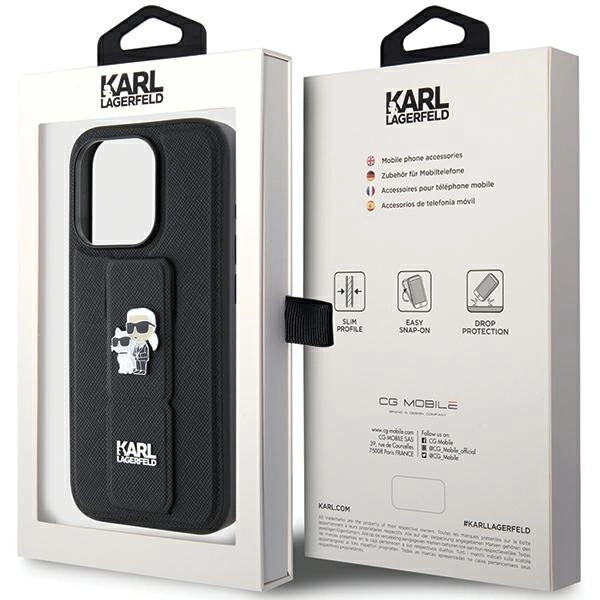 Karl Lagerfeld Gripstand Saffiano Karl & Choupette Pins dėklas iPhone 15 Pro - juodas - Image 9