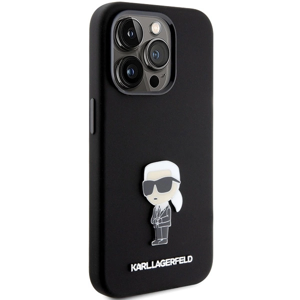 Karl Lagerfeld Silicone Ikonik Metal Pin dėklas iPhone 15 Pro - juodas - Image 4