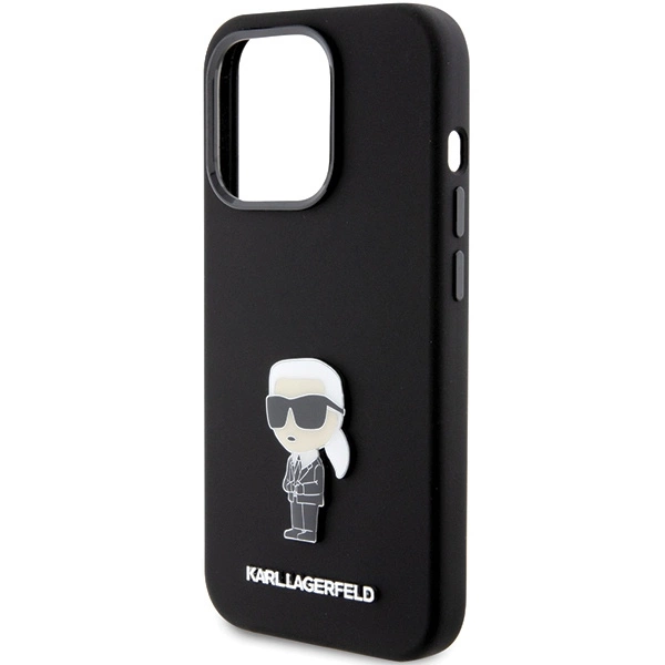 Karl Lagerfeld Silicone Ikonik Metal Pin dėklas iPhone 15 Pro - juodas - Image 6