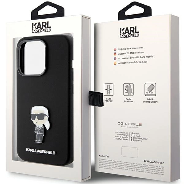 Karl Lagerfeld Silicone Ikonik Metal Pin dėklas iPhone 15 Pro - juodas - Image 8