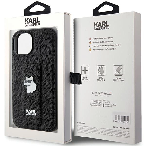 Karl Lagerfeld Gripstand Saffiano Choupette Pins dėklas iPhone 15 - juodas - Image 8