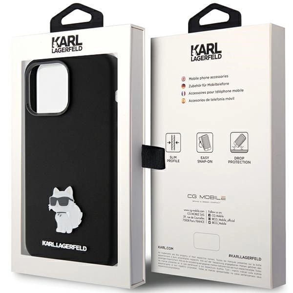 Karl Lagerfeld Silicone Choupette Metal Pin dėklas iPhone 15 Pro Max - juodas - Image 8