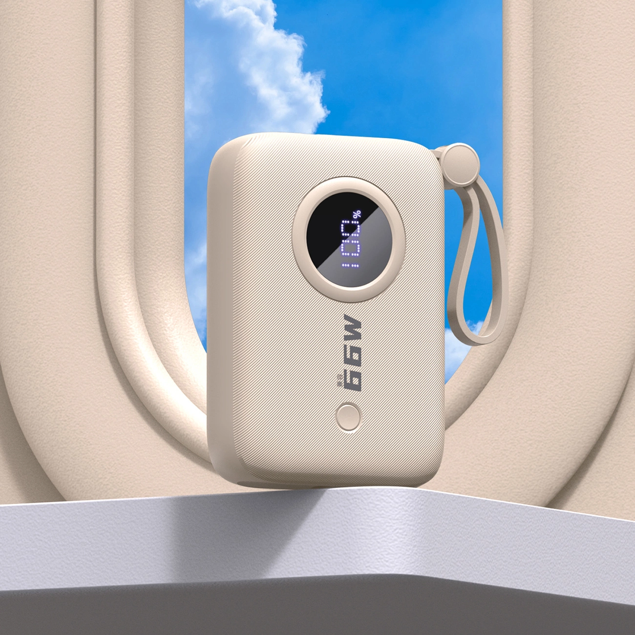 Dudao K14 10000 mAh išorinė baterija su USB-C / Lightning kabeliais - smėlio spalvos - Image 8