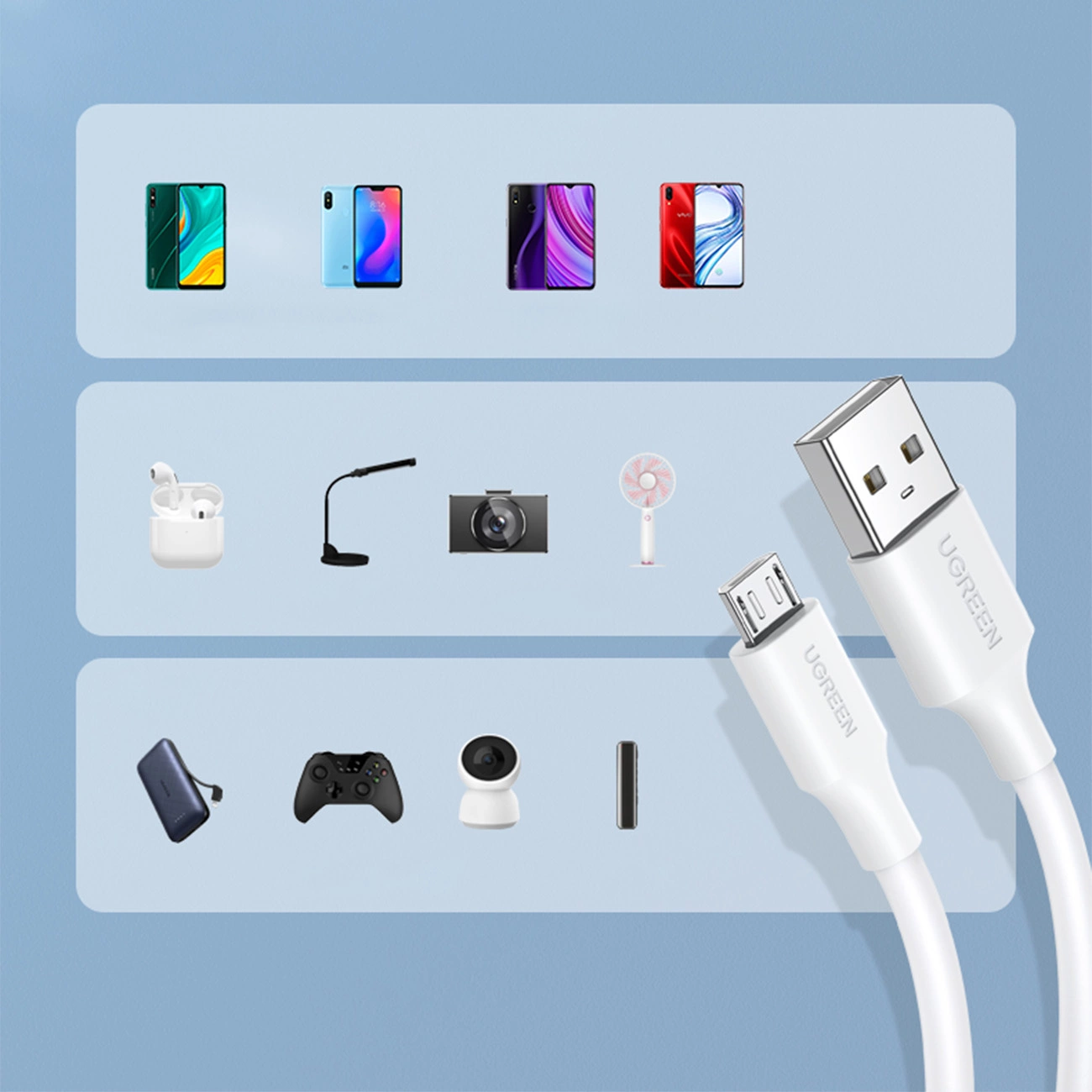 Ugreen US289 60143 micro USB / USB-A kabelis 2 m - baltas - Image 7