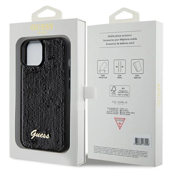 Guess Sequin Script Metal dėklas iPhone 14 / 15 / 13 - juodas - Image 8
