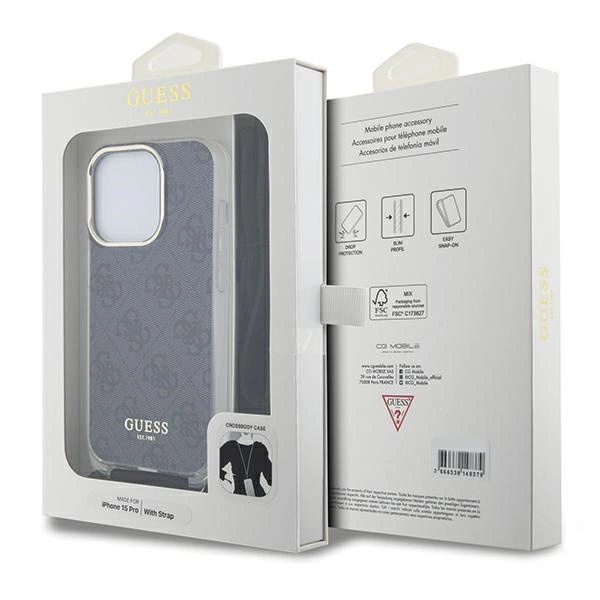 Guess Crossbody Cord 4G Print dėklas iPhone 15 Pro - juodas - Image 7