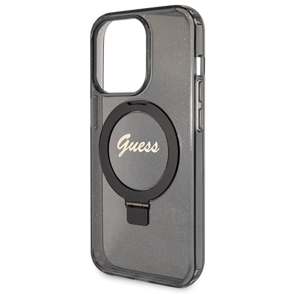 Guess Ring Stand Script Glitter MagSafe dėklas iPhone 14 Pro - juodas - Image 6