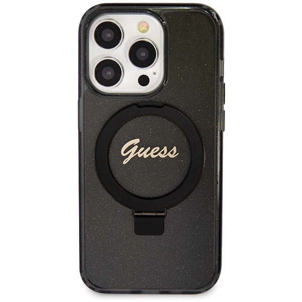 Guess Ring Stand Script Glitter MagSafe dėklas iPhone 14 Pro Max - juodas - Image 3