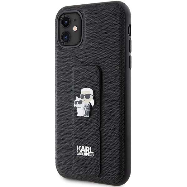 Karl Lagerfeld Gripstand Saffiano Karl & Choupette Pins dėklas iPhone 11 / Xr - juodas - Image 2