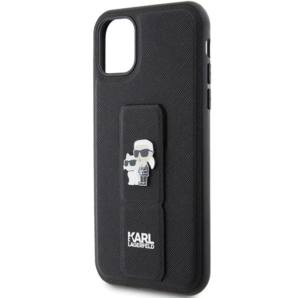 Karl Lagerfeld Gripstand Saffiano Karl & Choupette Pins dėklas iPhone 11 / Xr - juodas - Image 6