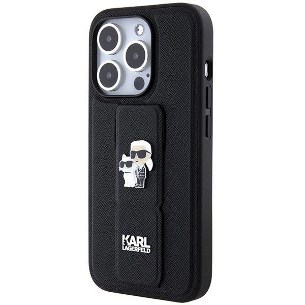 Karl Lagerfeld Gripstand Saffiano Karl & Choupette Pins dėklas iPhone 13 Pro / 13 - juodas - Image 2