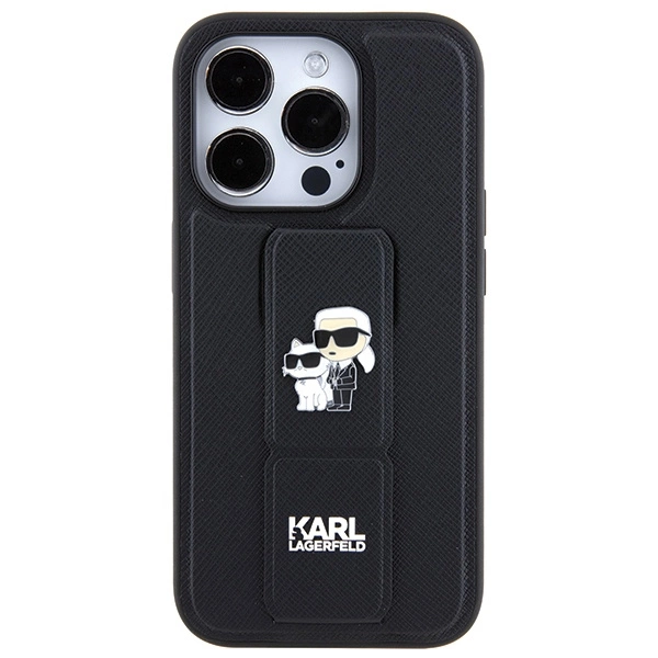 Karl Lagerfeld Gripstand Saffiano Karl & Choupette Pins dėklas iPhone 13 Pro / 13 - juodas - Image 3