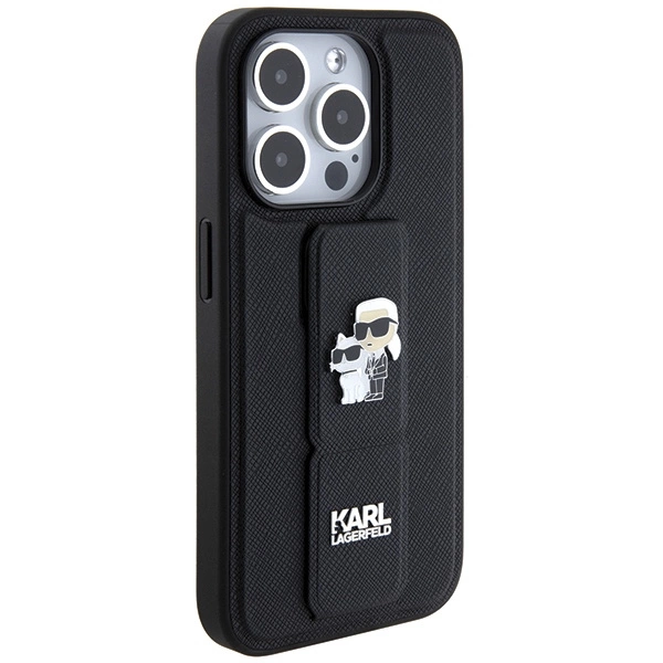 Karl Lagerfeld Gripstand Saffiano Karl & Choupette Pins dėklas iPhone 13 Pro / 13 - juodas - Image 4
