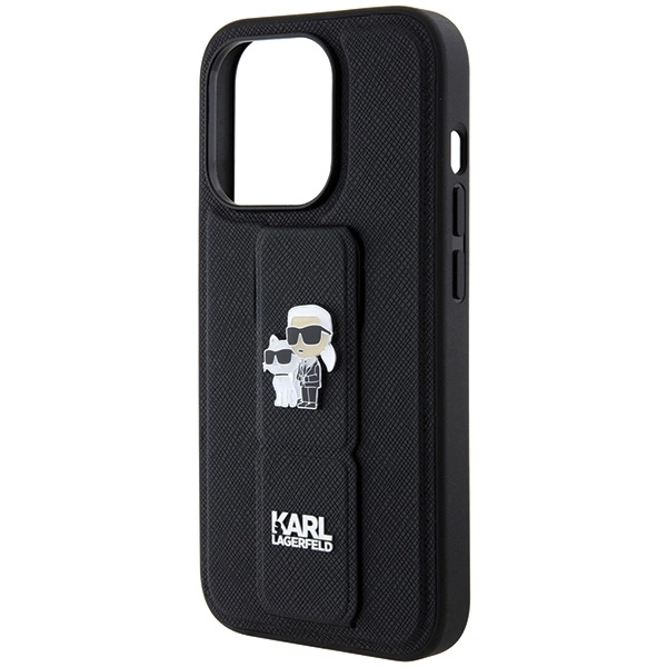 Karl Lagerfeld Gripstand Saffiano Karl & Choupette Pins dėklas iPhone 13 Pro / 13 - juodas - Image 6