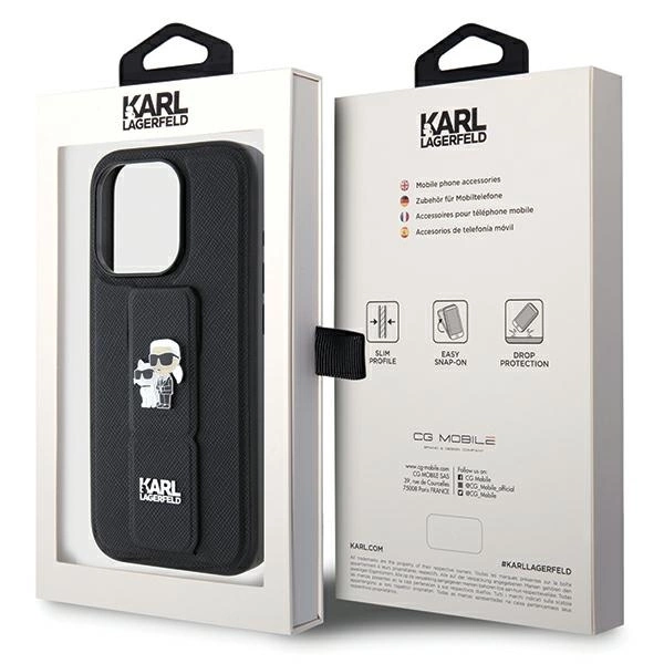Karl Lagerfeld Gripstand Saffiano Karl & Choupette Pins dėklas iPhone 13 Pro / 13 - juodas - Image 8